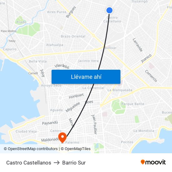 Castro Castellanos to Barrio Sur map