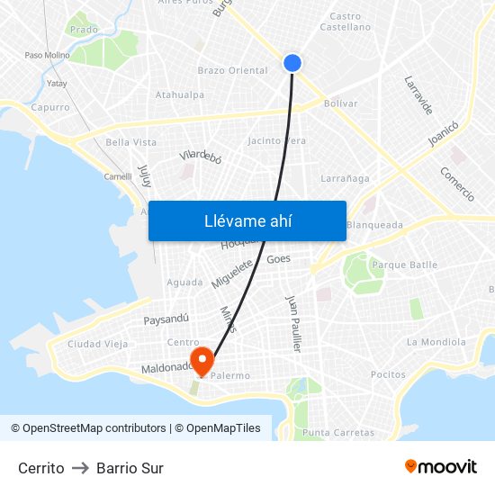 Cerrito to Barrio Sur map