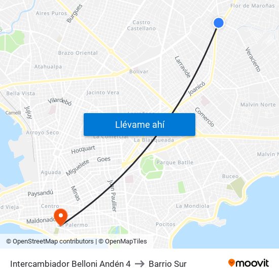 Intercambiador Belloni Andén 4 to Barrio Sur map