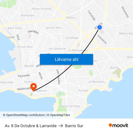 Av. 8 De Octubre & Larravide to Barrio Sur map