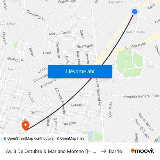 Av. 8 De Octubre & Mariano Moreno (H. Militar) to Barrio Sur map