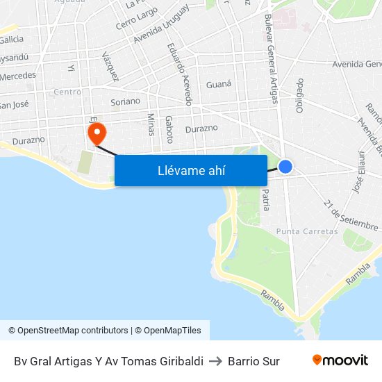 Bv Gral Artigas Y Av Tomas Giribaldi to Barrio Sur map