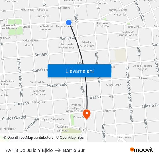 Av 18 De Julio Y Ejido to Barrio Sur map