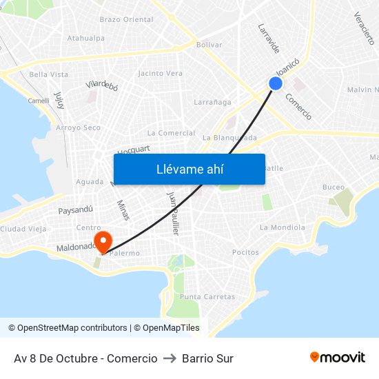 Av 8 De Octubre - Comercio to Barrio Sur map