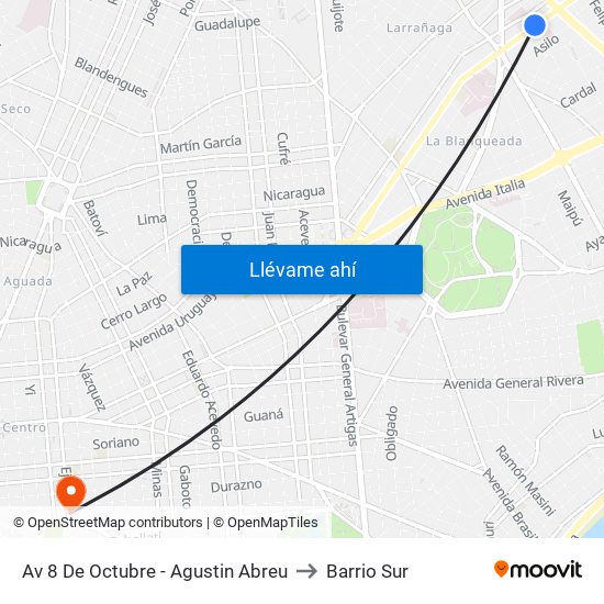 Av 8 De Octubre - Agustin Abreu to Barrio Sur map