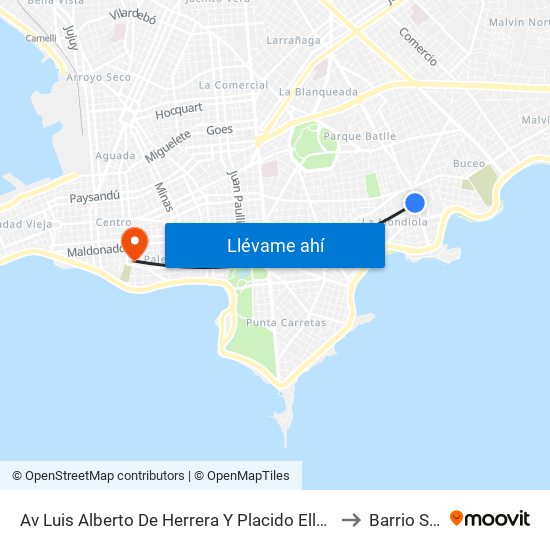 Av Luis Alberto De Herrera Y Placido Ellauri to Barrio Sur map