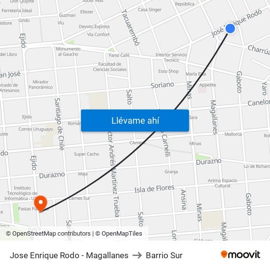 Jose Enrique Rodo - Magallanes to Barrio Sur map