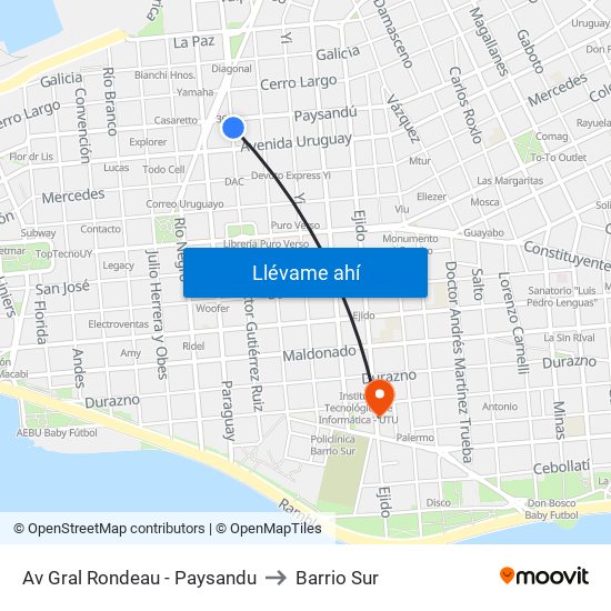 Av Gral Rondeau - Paysandu to Barrio Sur map