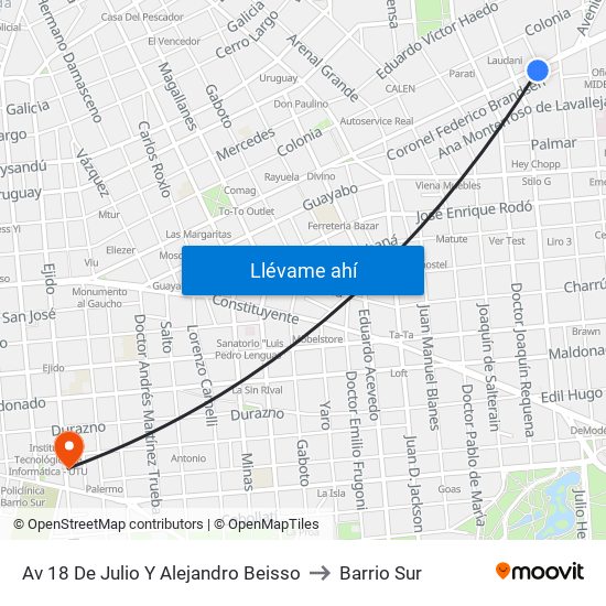 Av 18 De Julio Y Alejandro Beisso to Barrio Sur map