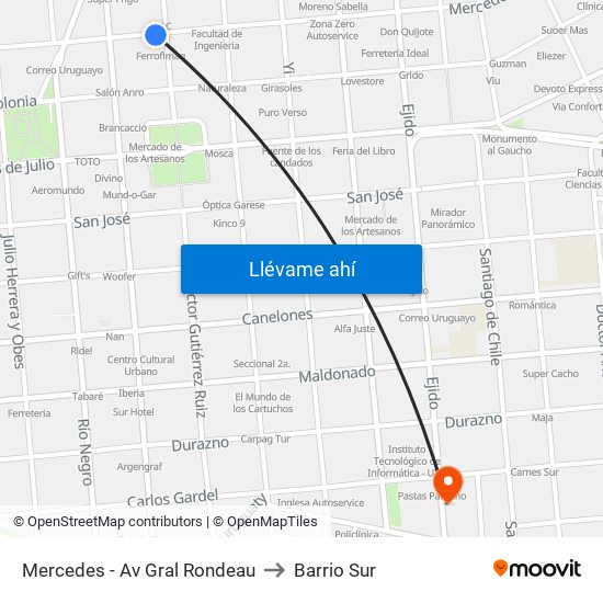 Mercedes - Av Gral Rondeau to Barrio Sur map