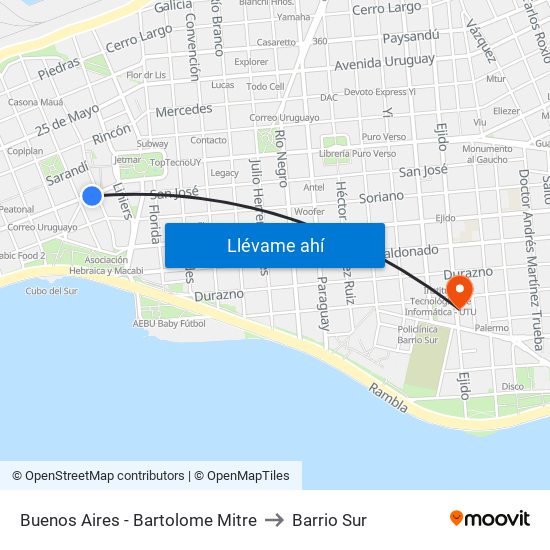Buenos Aires - Bartolome Mitre to Barrio Sur map