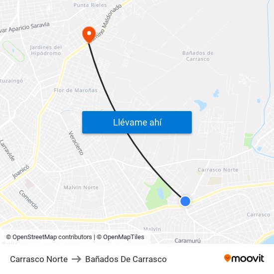 Carrasco Norte to Bañados De Carrasco map