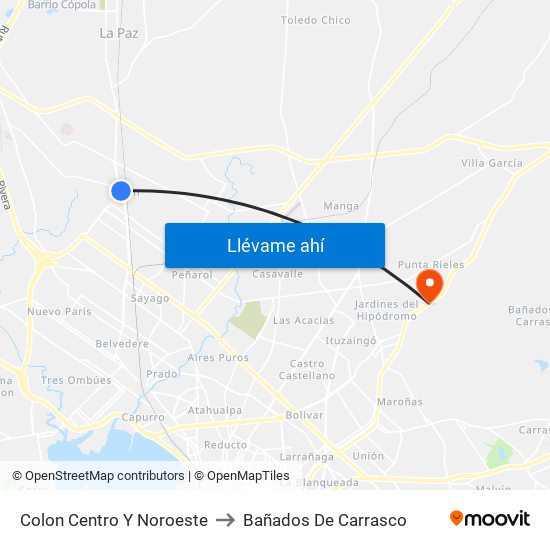 Colon Centro Y Noroeste to Bañados De Carrasco map