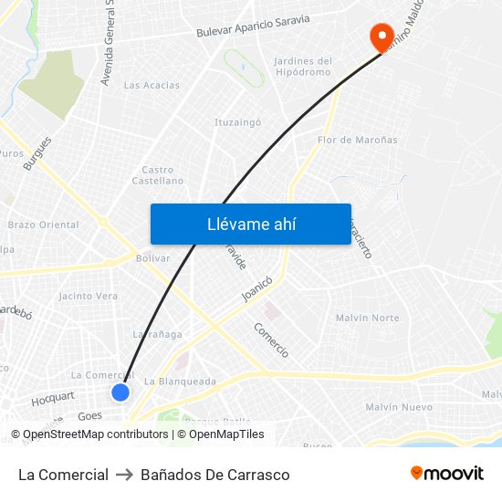 La Comercial to Bañados De Carrasco map