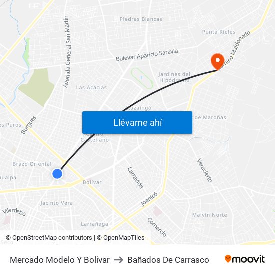 Mercado Modelo Y Bolivar to Bañados De Carrasco map