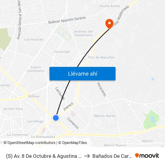 (S) Av. 8 De Octubre & Agustina Contucci to Bañados De Carrasco map