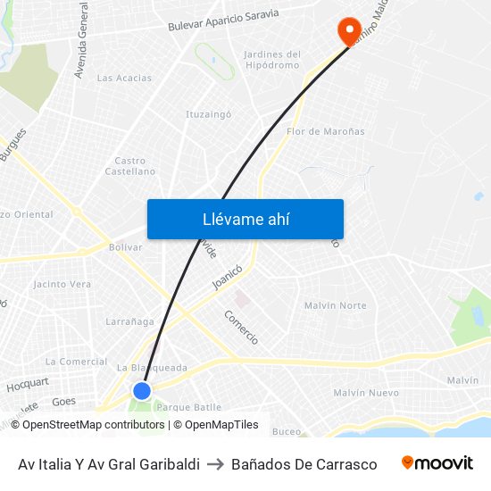Av Italia Y Av Gral Garibaldi to Bañados De Carrasco map