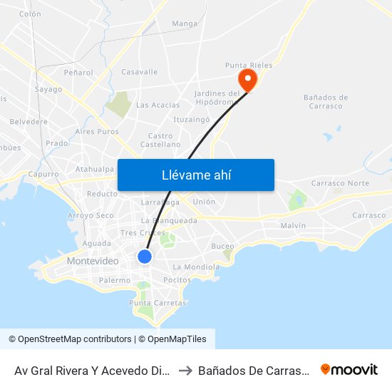 Av Gral Rivera Y Acevedo Diaz to Bañados De Carrasco map