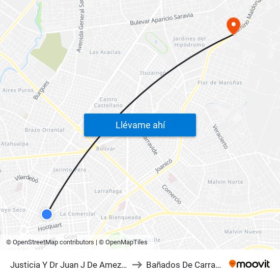 Justicia Y Dr Juan J De Amezaga to Bañados De Carrasco map