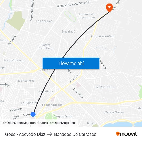 Goes - Acevedo Diaz to Bañados De Carrasco map