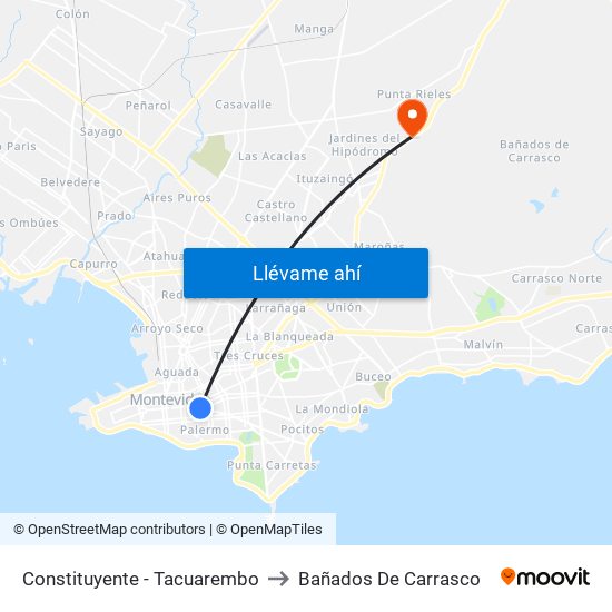 Constituyente - Tacuarembo to Bañados De Carrasco map