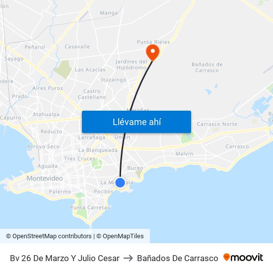 Bv 26 De Marzo Y Julio Cesar to Bañados De Carrasco map