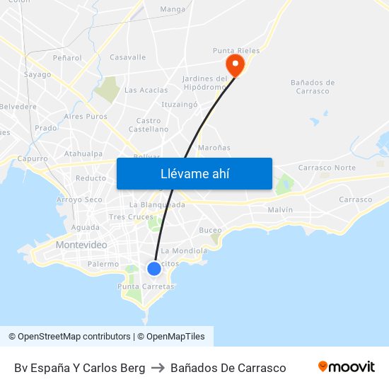 Bv España Y Carlos Berg to Bañados De Carrasco map