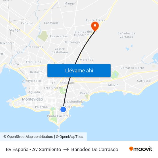 Bv España - Av Sarmiento to Bañados De Carrasco map