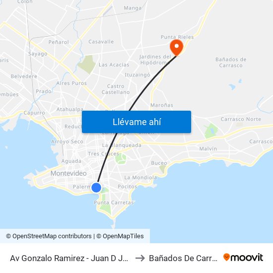 Av Gonzalo Ramirez - Juan D Jackson to Bañados De Carrasco map
