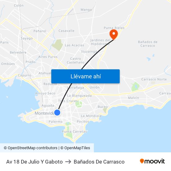 Av 18 De Julio Y Gaboto to Bañados De Carrasco map