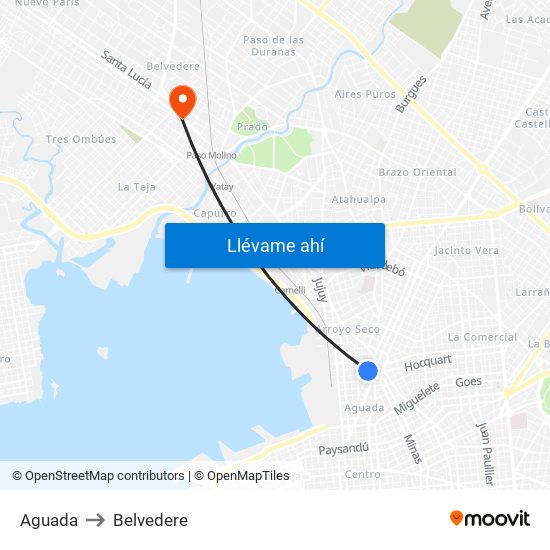 Aguada to Belvedere map