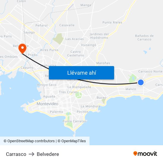 Carrasco to Belvedere map