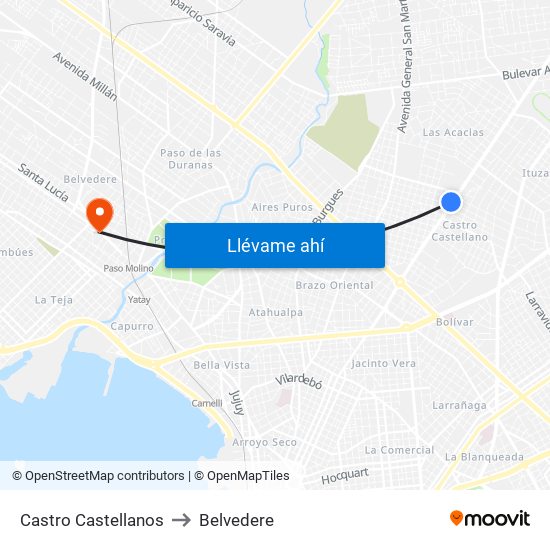 Castro Castellanos to Belvedere map