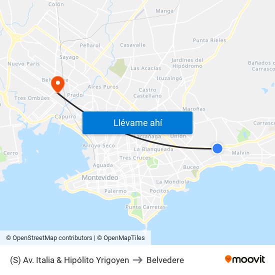(S) Av. Italia & Hipólito Yrigoyen to Belvedere map