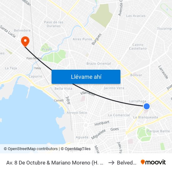 Av. 8 De Octubre & Mariano Moreno (H. Militar) to Belvedere map