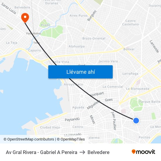 Av Gral Rivera - Gabriel A Pereira to Belvedere map