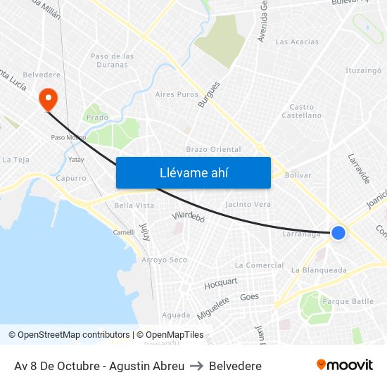 Av 8 De Octubre - Agustin Abreu to Belvedere map