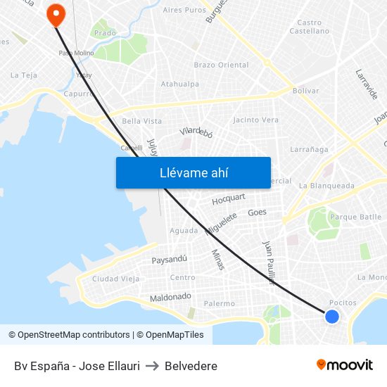 Bv España - Jose Ellauri to Belvedere map