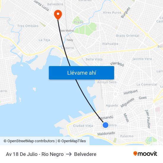 Av 18 De Julio - Rio Negro to Belvedere map