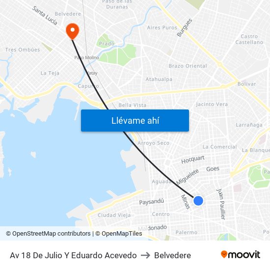 Av 18 De Julio Y Eduardo Acevedo to Belvedere map