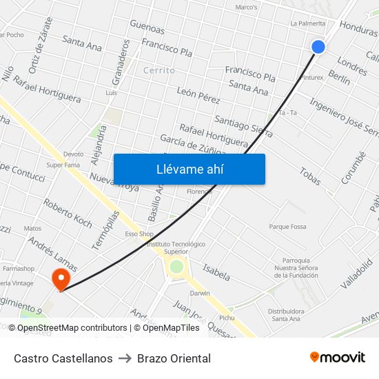 Castro Castellanos to Brazo Oriental map