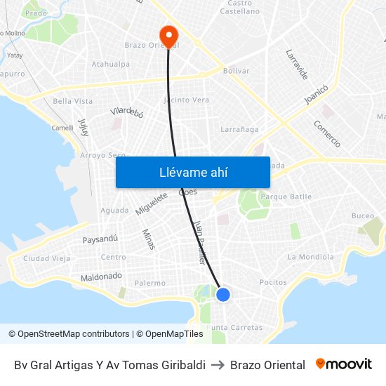 Bv Gral Artigas Y Av Tomas Giribaldi to Brazo Oriental map