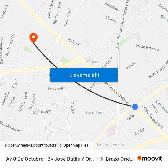 Av 8 De Octubre - Bv Jose Batlle Y Ordoñez to Brazo Oriental map