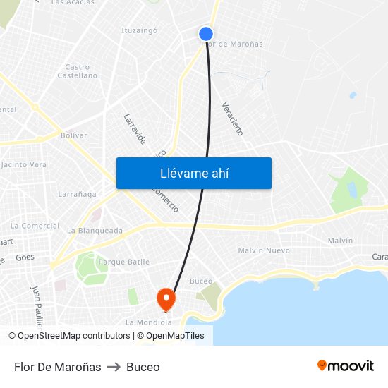 Flor De Maroñas to Buceo map