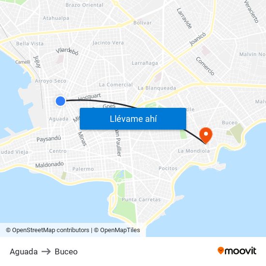 Aguada to Buceo map