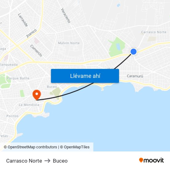 Carrasco Norte to Buceo map