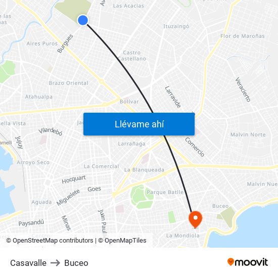 Casavalle to Buceo map