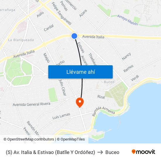 (S) Av. Italia & Estivao (Batlle Y Ordóñez) to Buceo map