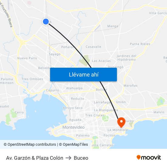 Av. Garzón & Plaza Colón to Buceo map