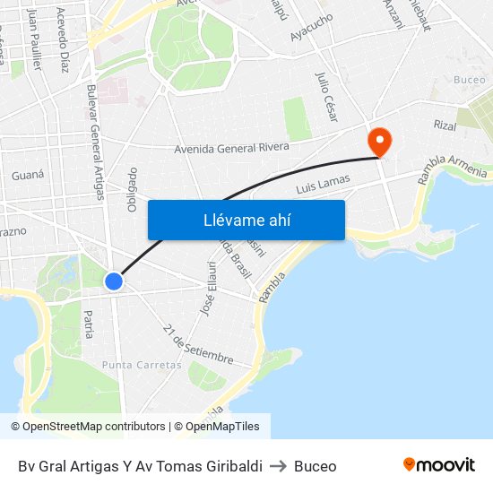 Bv Gral Artigas Y Av Tomas Giribaldi to Buceo map